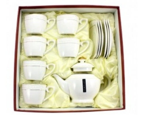 Сервіз чайний Interos "Снігова королева" 13 пр. (6 чашок квадратна 240 мл. з блюдцями, заварник 850 мл.) порцеляна, в подарунковій упаковці