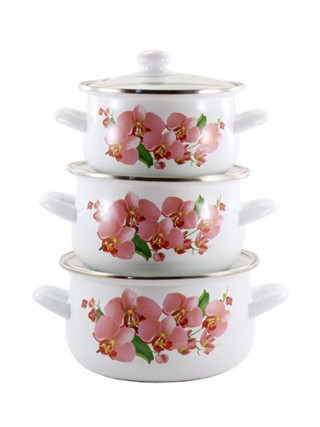 Набір каструль емальованих Zauberg Орхідея 1 6 пр. (каструлі: 2 л., 3 л., 4 л.) 