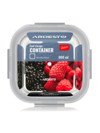 Контейнер для зберігання харчових продуктів Ardesto Gemini 0.8л, боросилікатне скло, пластик, квадратний, прозорий