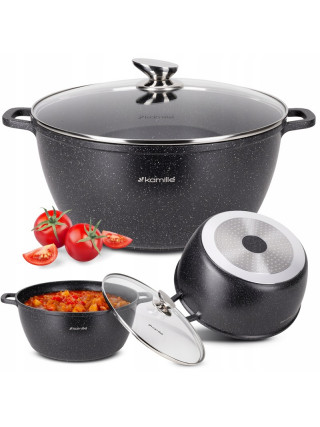 Каструля алюмінієва Kamille 10 л 32*14.5 см з антипригарним покриттям "чорний мармур" і скл. кришкою