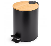 Відро для сміття Kamille чорне 3 л, з педаллю бамбукова кришка нержавіюча сталь