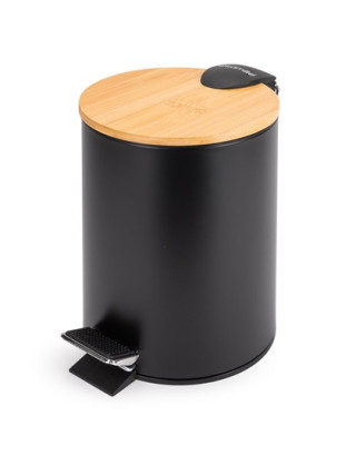 Відро для сміття Kamille чорне 3 л, з педаллю бамбукова кришка нержавіюча сталь