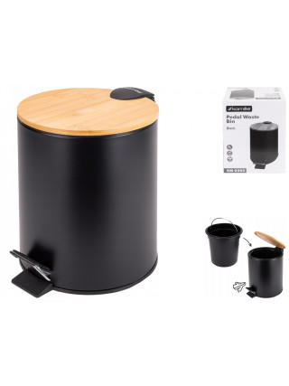 Відро для сміття Kamille чорне 5 л 25,5*20,5см, з педаллю бамбукова кришка нержавіюча сталь
