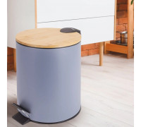 Відро для сміття Besser сіре 5 л 25,5*20,5см, з педаллю бамбукова кришка нержавіюча сталь