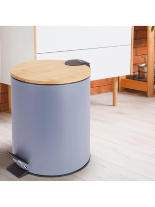Відро для сміття Besser сіре 5 л 25,5*20,5см, з педаллю бамбукова кришка нержавіюча сталь