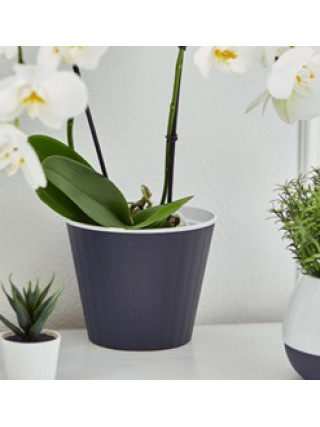 Вазон "Ібіс" з подвійним дном 17,9*14,7 см. (граніт-білий)*9