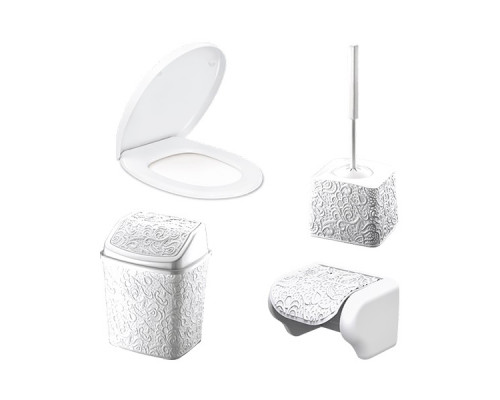 Набір у ванну кімнату  Elif Plastic "Ажур" (йорж, відро для сміття, тримач, сидіння) (білий)