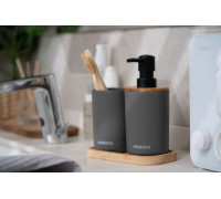 Набір для ванної кмінати Ardesto Minimalism 360мл, 3 предмети, поліпропілен, бамбук, сірий темний