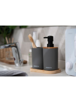 Набір для ванної кмінати Ardesto Minimalism 360мл, 3 предмети, поліпропілен, бамбук, сірий темний