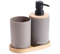 Набір для ванної кмінати Ardesto Minimalism 360мл, 3 предмети, поліпропілен, бамбук, тауп