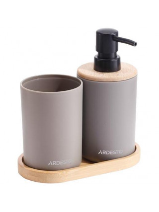 Набір для ванної кмінати Ardesto Minimalism 360мл, 3 предмети, поліпропілен, бамбук, тауп