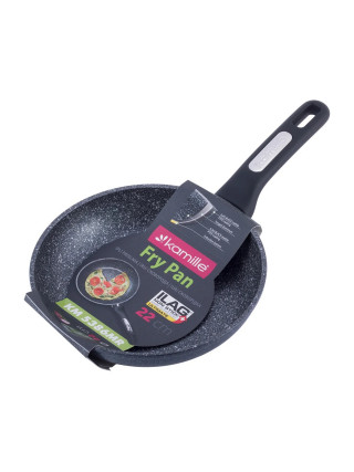 Сковорода Kamille Marble d-22 см, h-4,5 см, без кришки, чорний мармур, індукція  