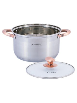 Каструля Kamille Gold 3 л., із нержавіючої сталі з мідними ручками та кришкою  
