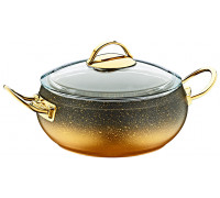 Каструля алюмінева антипригарна OMS D=26см 5,5л кришка скло, індукція, золото