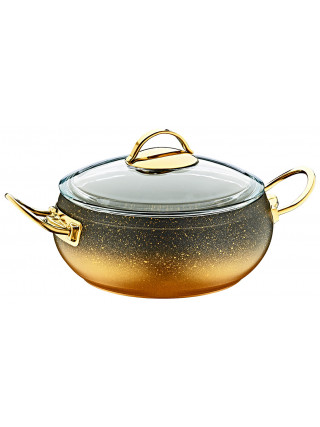 Каструля алюмінева антипригарна OMS D=26см 5,5л кришка скло, індукція, золото