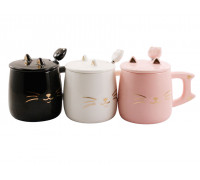 Кружка з кришкою та ложкою 400 мл  CAT порцеляна кол. кор. 