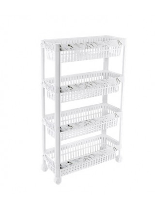 Поличка універсальна на колесах OZER з декором вузька (білий мармур) 47.9*19.6*79.2 см