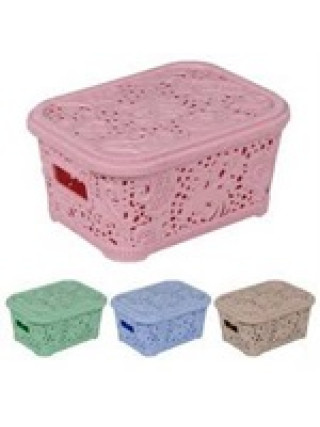 Корзина для побутових речей ''Ажур'' 1,8 л., (20*15*9 см.) (колір мікс) з кришкою