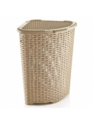 Корзина для білизни кутова 52 л, Dunya plastik "Rattan" 40,2*40,2*58 см (світло-бежевий) 