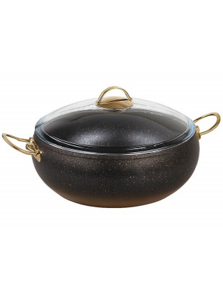 Каструля алюмінієва OMS d-20 см., 2,5 л., з антипригарним покриттям, зі скляною кришкою. Бронза