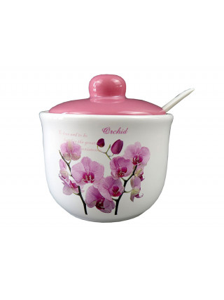 Цукорниця керамічна Interos "Орхідея рожева" 350 мл. з ложкою