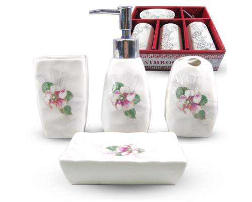 Набір аксесуарів для ванної кімнати S&T Квітковий барельєф 4 предмети