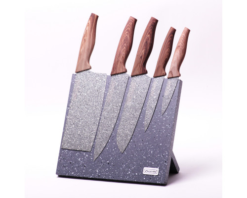 Набір ножів Kamille 6 пр. з нержавіючої сталі на підставці з мармуровим покриттям