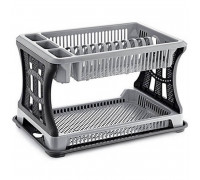 Сушка для посуду пластикова 2-х ярусна Ozer plastik 45*29*28 см срібно-чорна*12