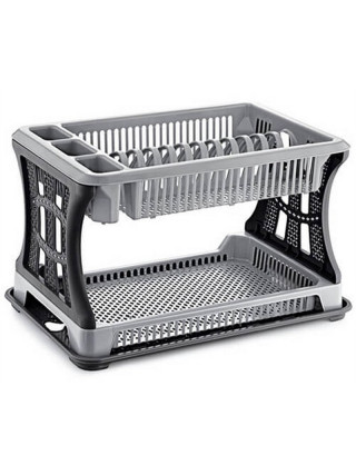 Сушка для посуду пластикова 2-х ярусна Ozer plastik 45*29*28 см срібно-чорна*12
