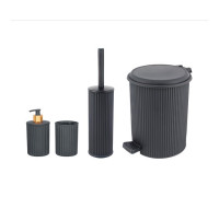 NOSTALGIA Набір для ванної 4 в 1 (йорж, відро для сміття 6л, дозатор та стакан для щіток)(Антрацит)